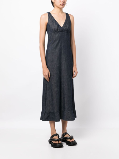 Joseph V-neck Sleeveless Cotton Dress In Blue