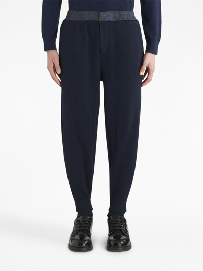 Etro Paisley-print Cotton Track Trousers In Blue