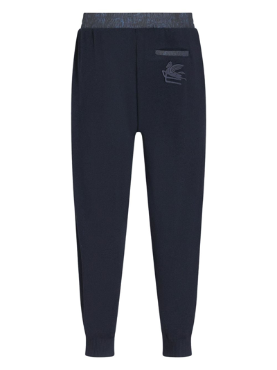 Etro Paisley-print Cotton Track Trousers In Blue