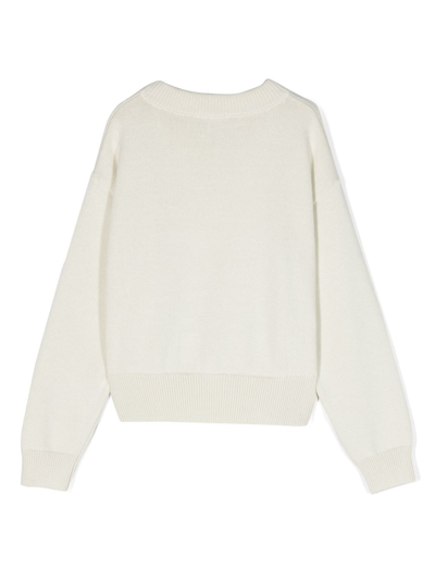 Shop Moschino Intarsia-knit Logo Jumper In White