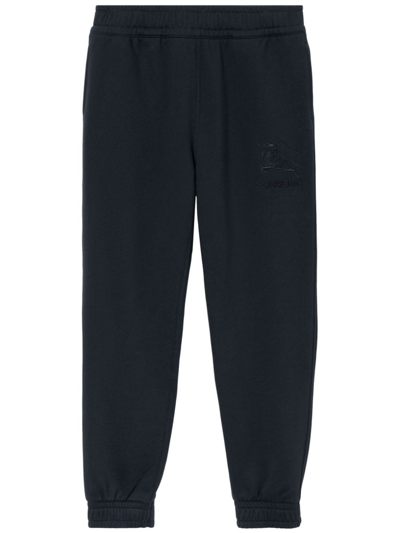 Shop Burberry Ekd-embroidered Cotton Track Pants In Blue
