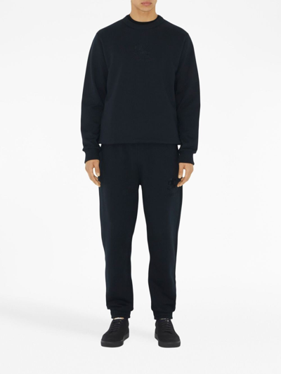 Burberry Ekd-embroidered Cotton Track Pants In Blue