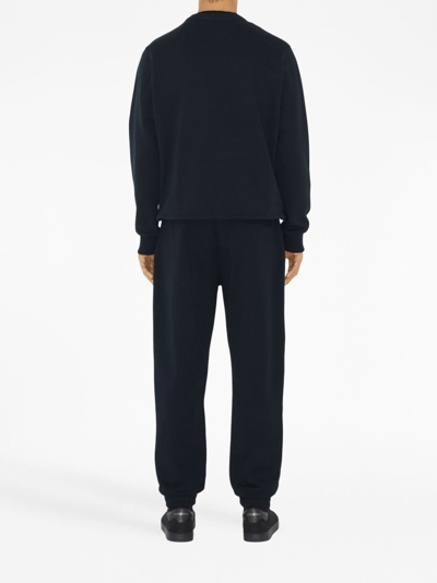 Shop Burberry Ekd-embroidered Cotton Track Pants In Blue