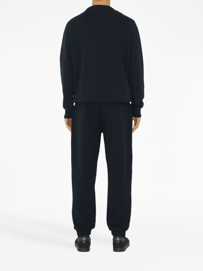 Burberry Ekd-embroidered Cotton Track Pants In Blue