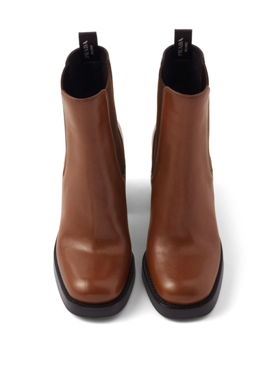 Shop Prada Brushed Leather 85mm Ankle Boots In Braun