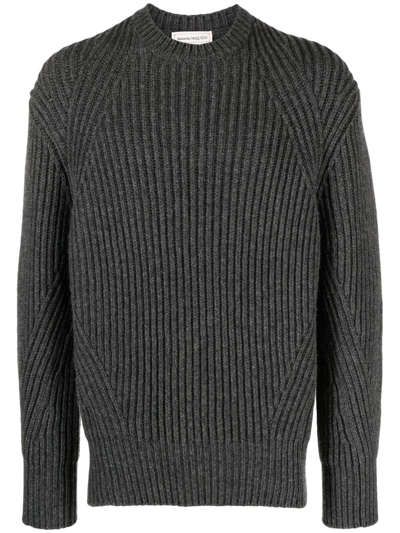 Shop Alexander Mcqueen Ribbed-knit Wool Jumper In Grey