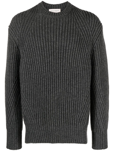 Alexander Mcqueen Jacquard-trimmed Wool Sweater In Grey