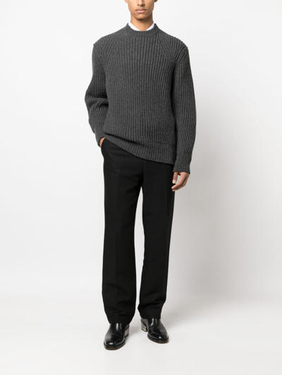 Alexander Mcqueen Jacquard-trimmed Wool Sweater In Grey