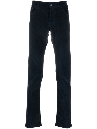 Shop Jacob Cohen Logo-patch Corduroy Trousers In Blau