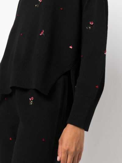 Shop Barrie Floral-embroidery Cashmere Jumper In Schwarz