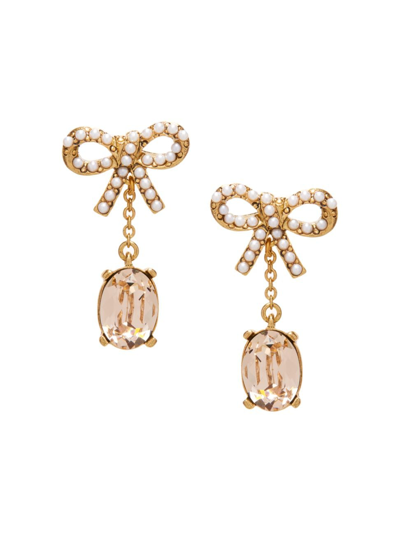 Shop Oscar De La Renta Women's Lil Bobbi Goldtone, Glass Crystal & Imitation Pearl Drop Earrings In Rose