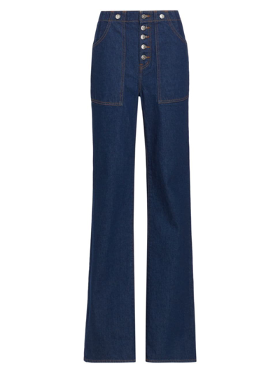 Shop Veronica Beard Women's Crosbie High-waisted Wide-leg Jeans In Washed Oxford