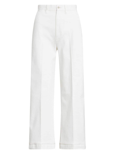 Shop Polo Ralph Lauren Women's Cropped Stretch-cotton Wide-leg Pant In Warm White
