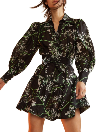 Shop Cynthia Rowley Women's Floral Belted Shirtdress In Black