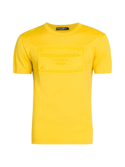 Shop Dolce & Gabbana Men's Embossed Logo Cotton T-shirt In Giallo