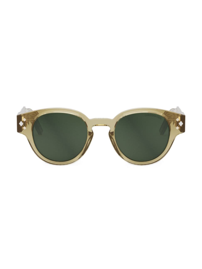 Shop Dior Men's Cd Diamond R2i 48mm Round Sunglasses In Shiny Beige Green