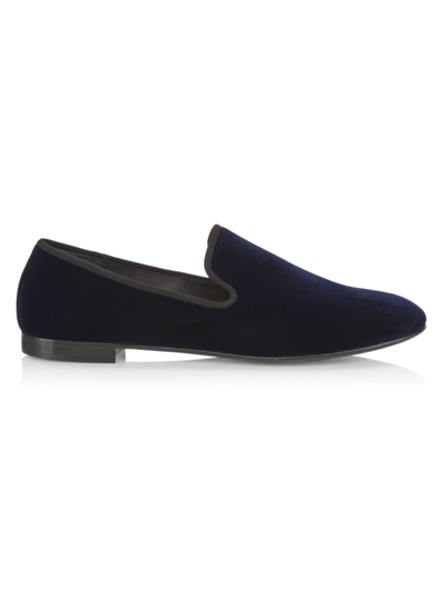 Shop Giuseppe Zanotti Men's Velvet Slip-on Loafers In Navy