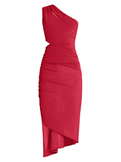 Shop Herve Leger Women's One-shoulder Cut-out Midi-dress In Dark Crimson