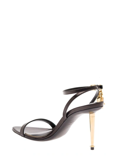 Shop Tom Ford Black Leather Sandals With Padlock Detail   Woman