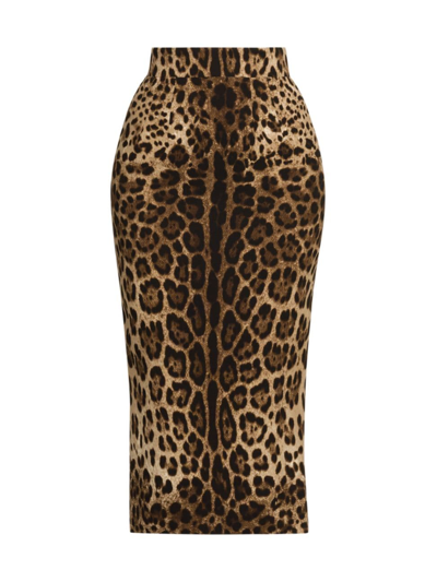 Shop Dolce & Gabbana Women's Leopard-print Wool Midi-skirt In Leo New