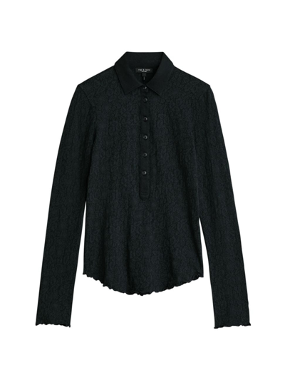 Shop Rag & Bone Women's Gemma Jacquard Lace Polo In Black