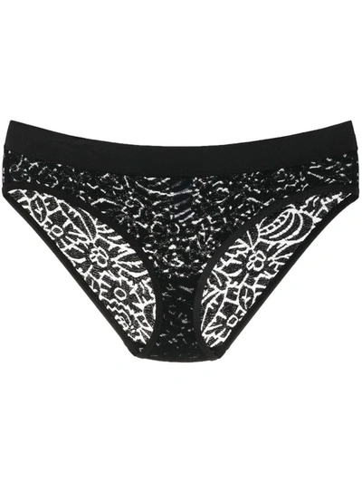 Eres Floral-embroidery Mesh Thong In Noir