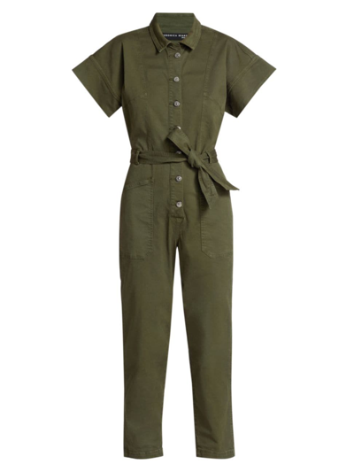 Shop Veronica Beard Women's Eakin Belted Cotton-blend Jumpsuit In Army Green