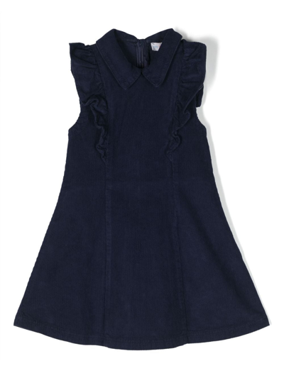 Shop There Was One Ruffled Sleeveless Corduroy Dress In Blue
