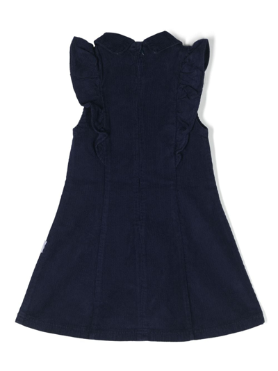 Shop There Was One Ruffled Sleeveless Corduroy Dress In Blue