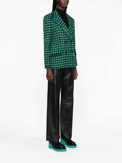 Shop Msgm Tweed Houndstooth Double-breasted Jacket In Green