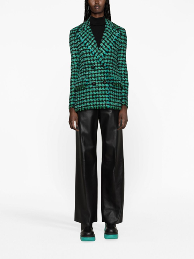 Shop Msgm Tweed Houndstooth Double-breasted Jacket In Green