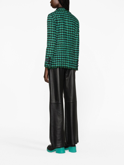 Shop Msgm Tweed Houndstooth Double-breasted Jacket In Green