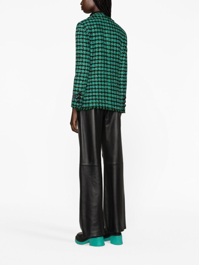 Msgm Tweed Houndstooth Double-breasted Jacket In Green