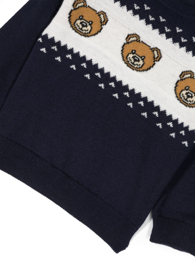 Shop Moschino Bear-print Intarsia-knit Jumper In Blue