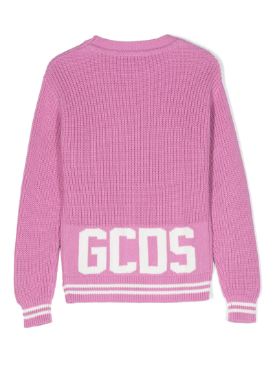 Shop Gcds Logo Intarsia-knit Cotton Jumper In Pink