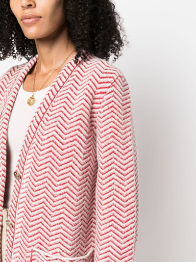 Shop Barrie Chevron-knit V-neck Cardigan In Red