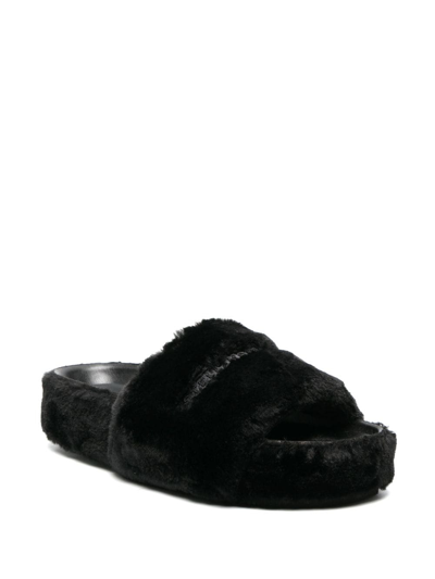 Shop Stella Mccartney Faux-fur Moulded-footbed Slippers In Black
