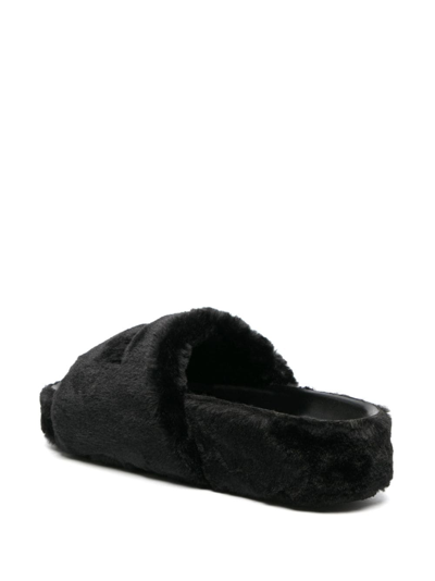 Shop Stella Mccartney Faux-fur Moulded-footbed Slippers In Black