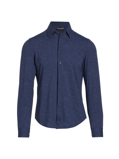 Shop Emporio Armani Men's Stretch Linen Sport-fit Long-sleeve Shirt In Blue