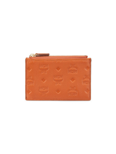 Shop Mcm Women's Aren Embossed Leather Card Case In Bombay Brown