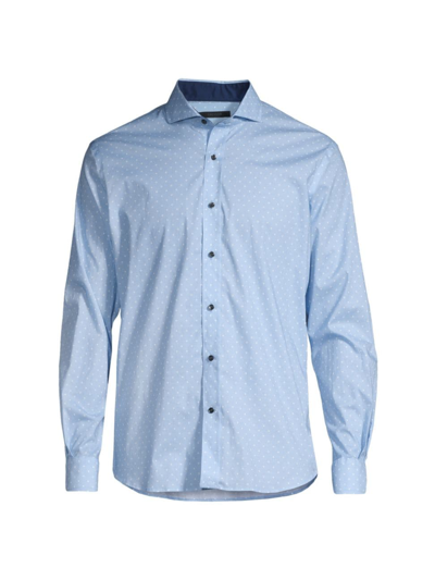 Shop Greyson Men's Woodward Icon Polka Dot Shirt In Wolf Blue