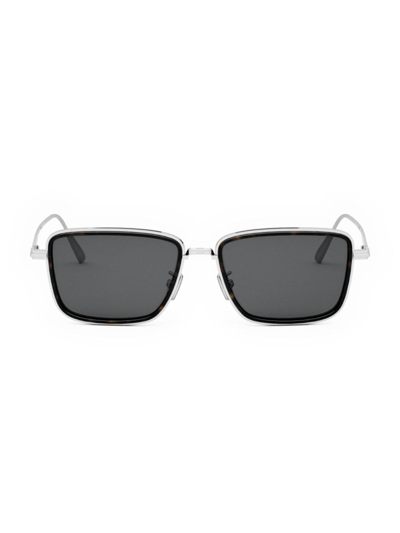 Shop Dior Men's Blacksuit S9u 53mm Rectangular Sunglasses In Shiny Palladium Smoke