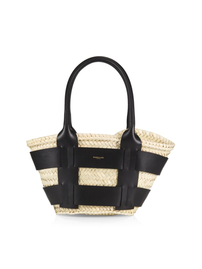 Shop Demellier Women's Mini Santorini Raffia & Leather Basket Bag In Black Smooth