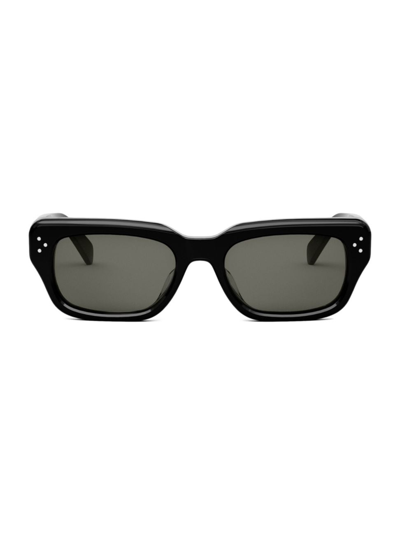 Shop Celine Men's Bold 3 Dots 64mm Rectangular Sunglasses In Shiny Black Smoke