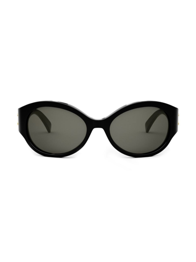 Shop Celine Men's Triomphe 62mm Oval Sunglasses In Shiny Black Smoke