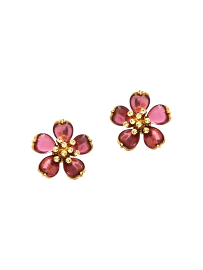 Shop Oscar De La Renta Women's Rosalia Goldtone, Glass Crystal & Resin Flower Stud Earrings In Amethyst