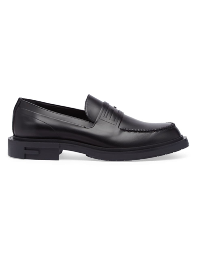 Shop Fendi Men's Leather Stacked Heel Loafers In Nero