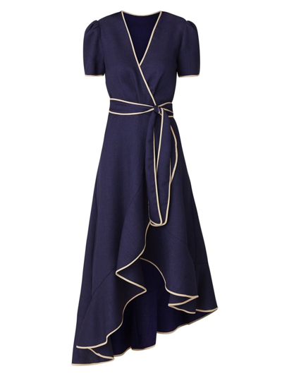 Shop Shoshanna Women's Jamila Ruffled Wrap Midi-dress In Navy