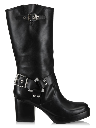 Shop Schutz Women's Kiara 76mm Leather Zip-up Block Heel Boots In Black