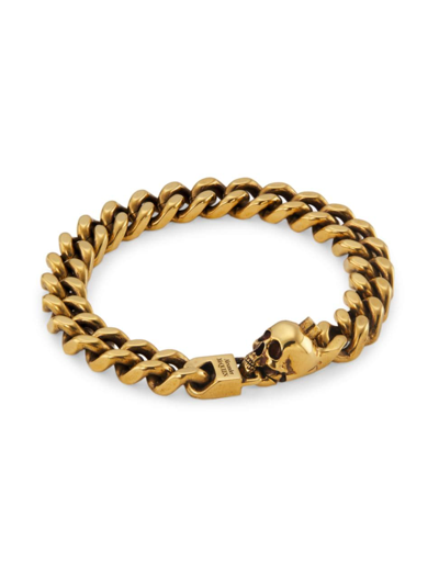 Shop Alexander Mcqueen Men's Skull Brass Chain Bracelet In Gold